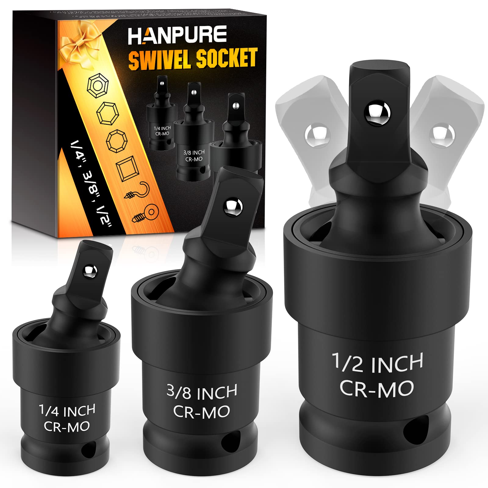 Stocking Stuffers for Men, Mens Gifts for Christmas, Impact Swivel Socket Set Gadgets Tools for Men, CR-MO 1/4