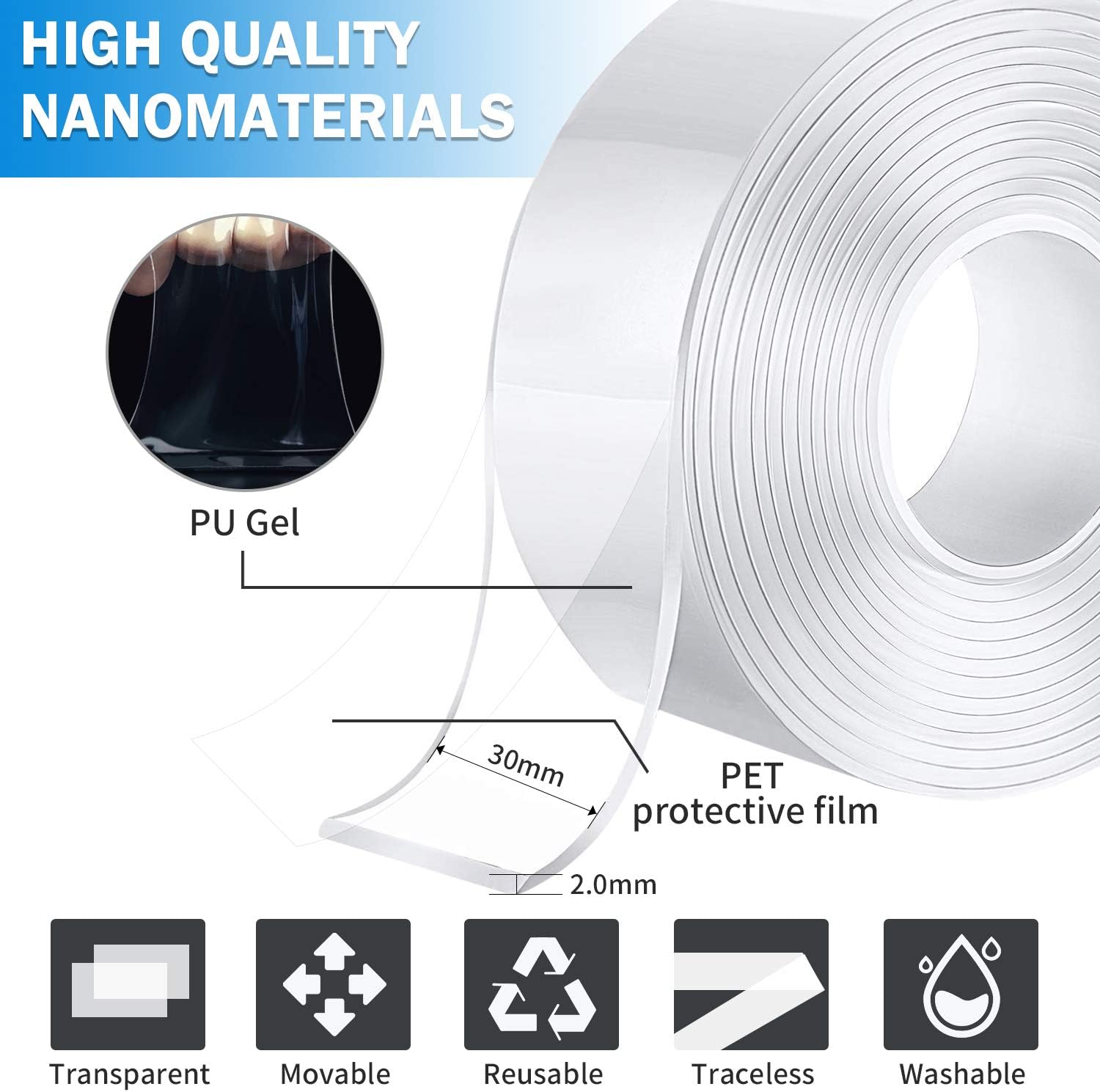 Traceless Washable Removable Strong Adhesive Rug Tape Gripper 3M Nano