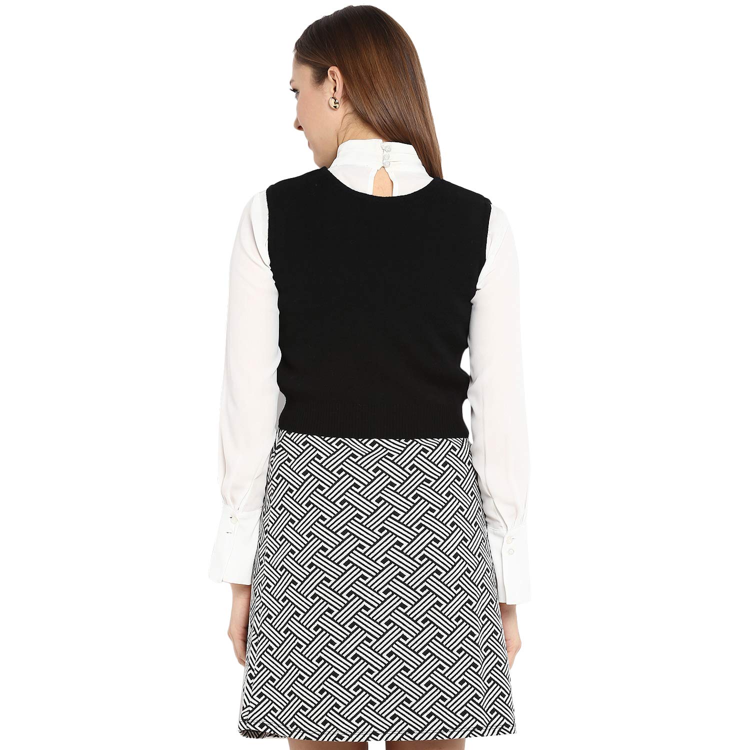 monte carlo black solid pure wool front open blouse