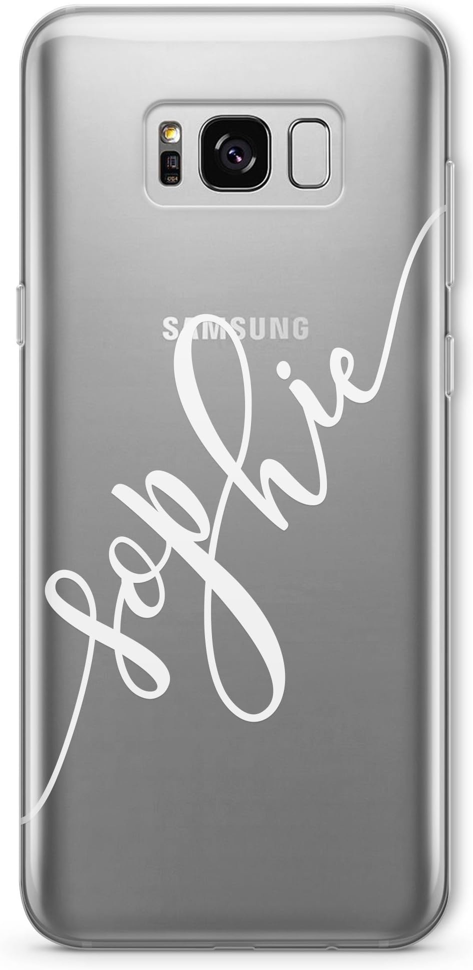 SmartGiftShop Personalised Clear Script Diagonal Initial Name Phone Case Cover for iPhone Samsung iPhone 8 Plus/White Ink