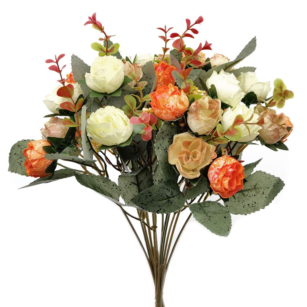 GOIYZTTR Artificial Flowers with 21 Heads Small Rose for Wedding Reception, Home, Garden, Party, Table Decoration, 7 Stems, Artificial Silk & Plastic, Orange, 2 Packs