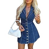 POTILI Denim Dress for Women, Button Down Sleeveless Jean Dress A-line Casual Denim Romper