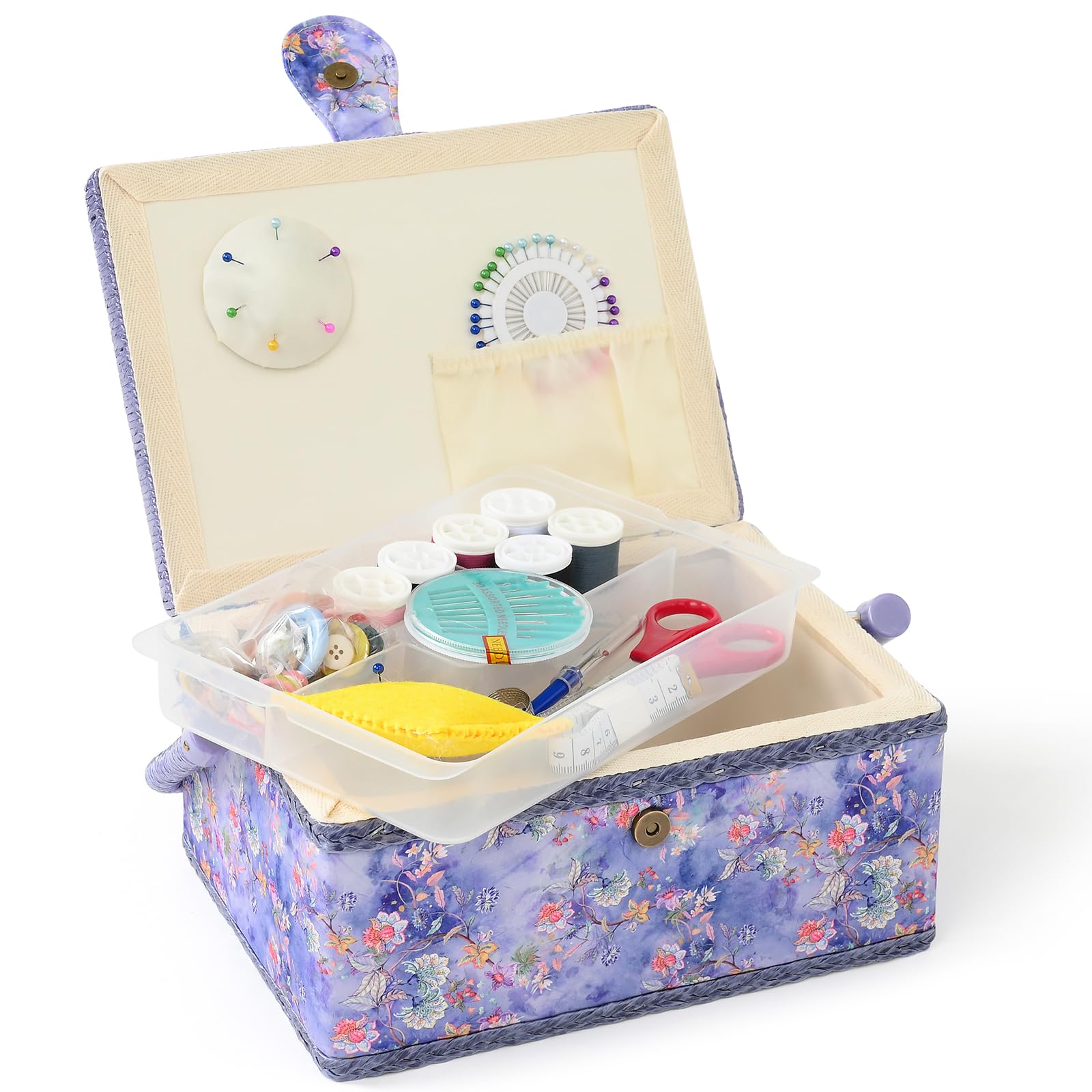 NOTIONSLAND Sewing Baskets for Home, Medium-Sized Sewing Box for Storage and Organisation, Sewing Basket with Accessories, Gift for Christmas, Thanksgiving, Mother's Day (Violet-Blue)