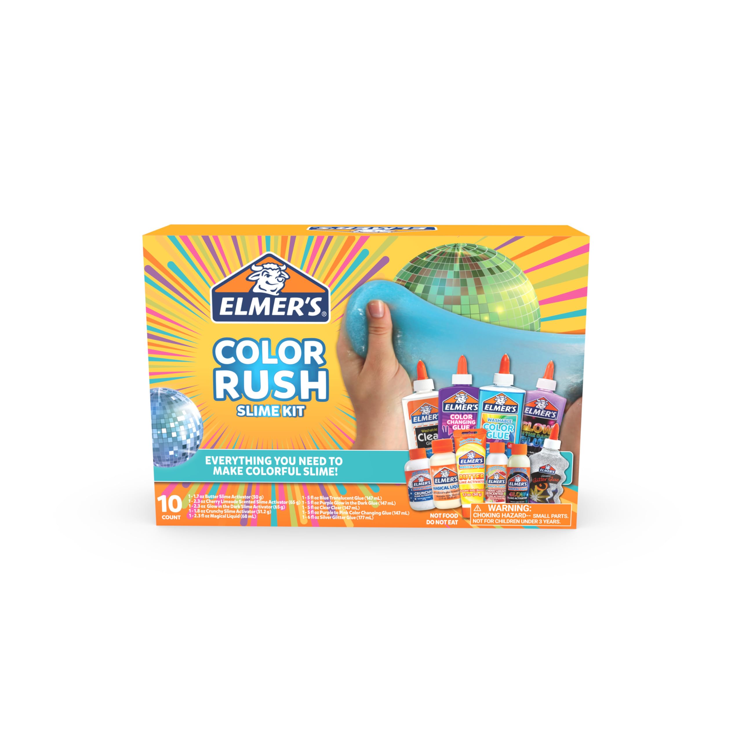 Elmer's Color Rush Slime Kit, Includes Liquid Glue, Activator, Makes Color Changing, Glow in The Dark, Butter Slime and More, 10 Piece Set - Perfect for Parties, Gift, Activity Time