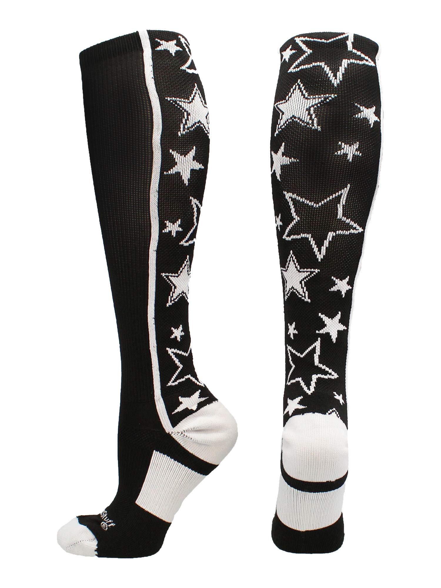 Calcetines locos con estrellas sobre la pantorrilla (negro/blanco, mediano)