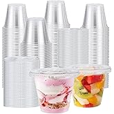 Clawsoff 200 Pack 9 oz Clear Plastic Cups with Lids, Parfait Cups with Flat Lids, Disposable Dessert Cup, Putting Cup for Cold Drink, Ice Cream, Fruit, Salad