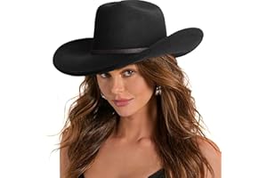 DRESHOW Cowboy Hat for Women and Men Classic Felt Western Hat for Cowboys Cowgirls Wide Brim Belt Buckle Retro Fedora Hats