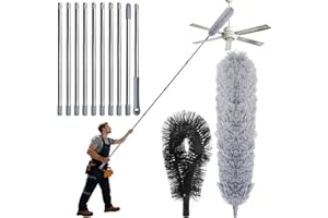GMAPATS Adjustable Gutter Cleaning Tool, 10-Section Telescopic Rod with Black Brush Head, Ideal for Safe and Effective Gutter