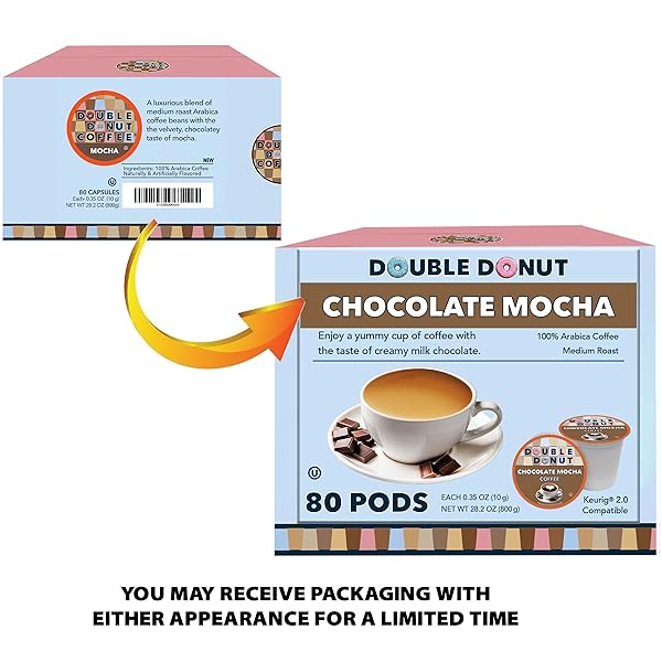 DOUBLE DONUT FLAVORED COFFEE PODS, CHOCOLATE MOCHA COFFEE, SINGLE SERVE MEDIUM ROAST COFFEE FOR KEURIG K CUPS BREWERS, 80 COUNT