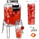 2 Gallon Glass Drink Dispenser For Parties,Beverage Dispenser with Stand,Lemonade Dispenser with 304 Stainless Steel Spigot Leakproof for Sun Tea,Homemade Juice,Picnic