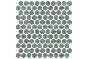 Artemuro 10-Sheets Premium Luxury Teal Green Marble Peel and Stick Backsplash Tile, 12×12 Inches Penny Round 3D Mosaic Decor Wall Tiles, Sticker on Backsplashes for Kitchen, Bathroom, Laundry Room