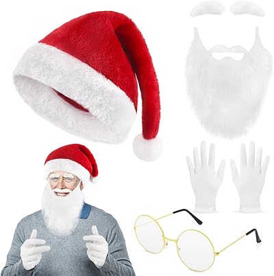 Oerphh Santa Claus Costume Accessory Set Hat Beard Eyebrows Glasses Gloves