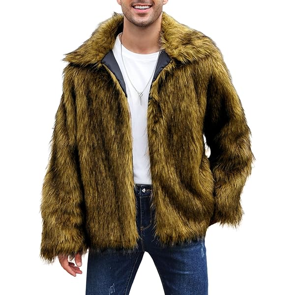 Amazon.com: Gihuo Men's Faux Fur Coat Plush Warm Winter Furry