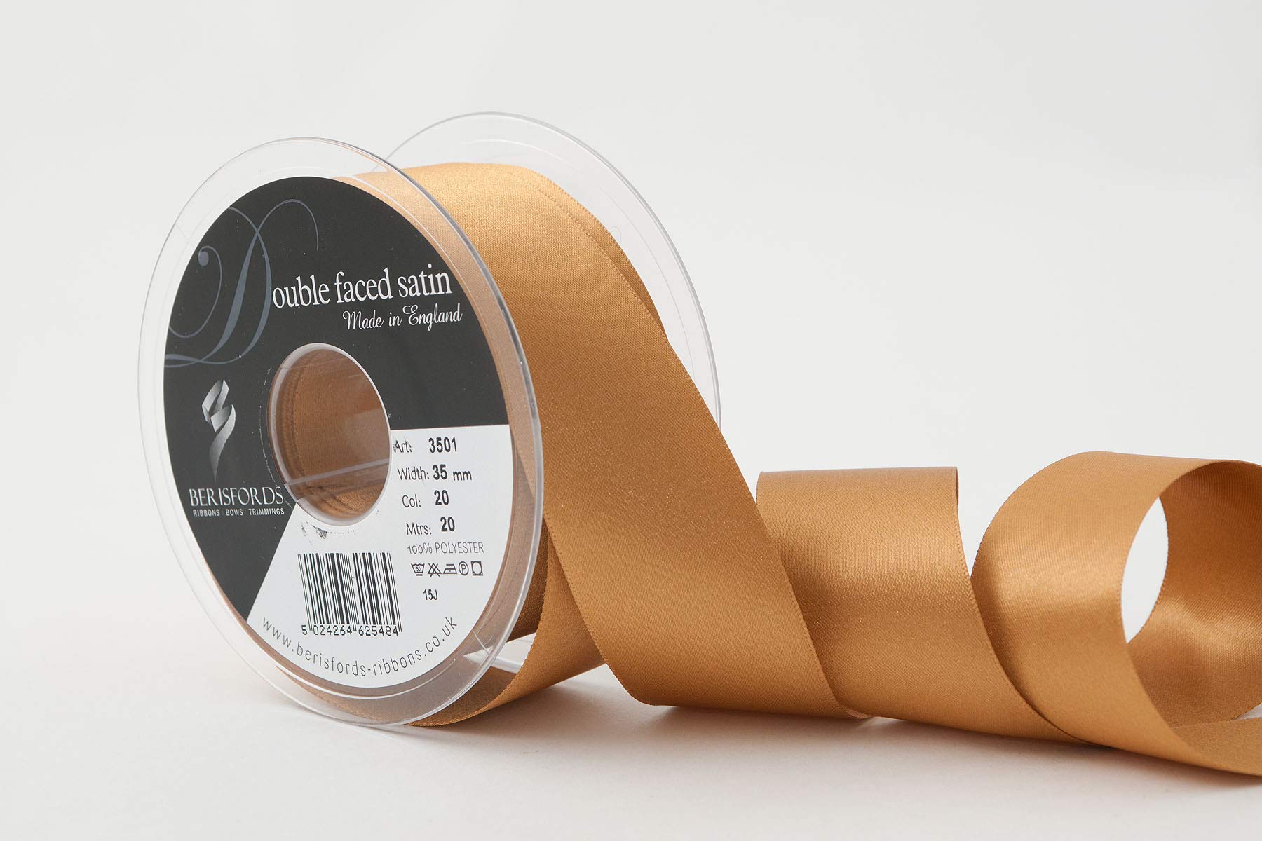 Berisfords Double FACE Poly Satin Ribbon, Old Gold, 35 mm — image 1