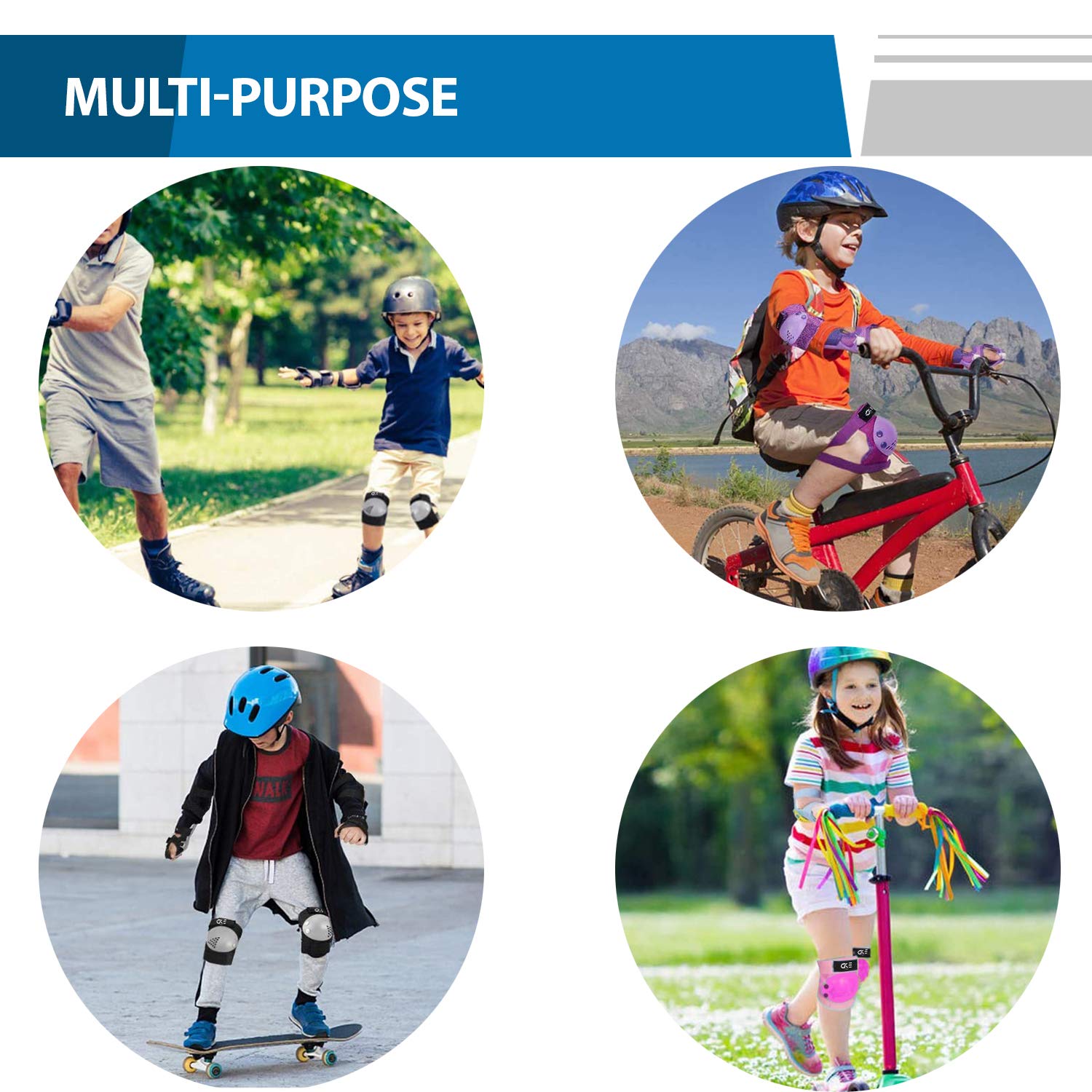 CKE Kids/Youth Knee and Elbow Pads Set - Protective Gear With Wrist Guards for Toddler Girls Boys - Skating, Cycling, Bike, Rollerblading