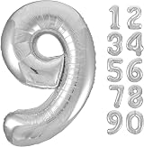 Unique Silver Number 9 Foil Balloon 86cm Large One Piece Birthday Party Decor view 3