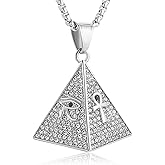 AsAlways 18K Gold Plated Pyramid Necklace for Men Stainless Steel Cubic Zirconia Coptic Ankh Cross Eye of Horus Ancient Egypt Pendant Necklace