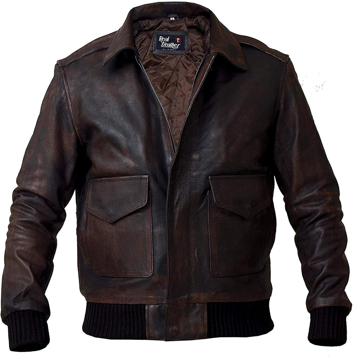 distressed leather aviator jacket
