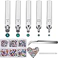 13 Pieces Jewelry Metal Stamping Tools Crystals Setter Kit, 5 Metal Stamping Punches with Tweezer Picking Pen Storage Box 2500 Pieces Colored Rhinestones Crystals for DIY Crafts Jewelry