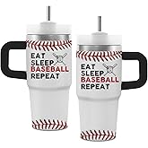 Baseball Gifts for Boys 8-12, Baseball Tumbler with Handle and Straw for Kids 14 Oz, Insulated Stainless Steel Baseballs Stuff Accessories for 6-8 12-14 Boys Girls Player Lovers
