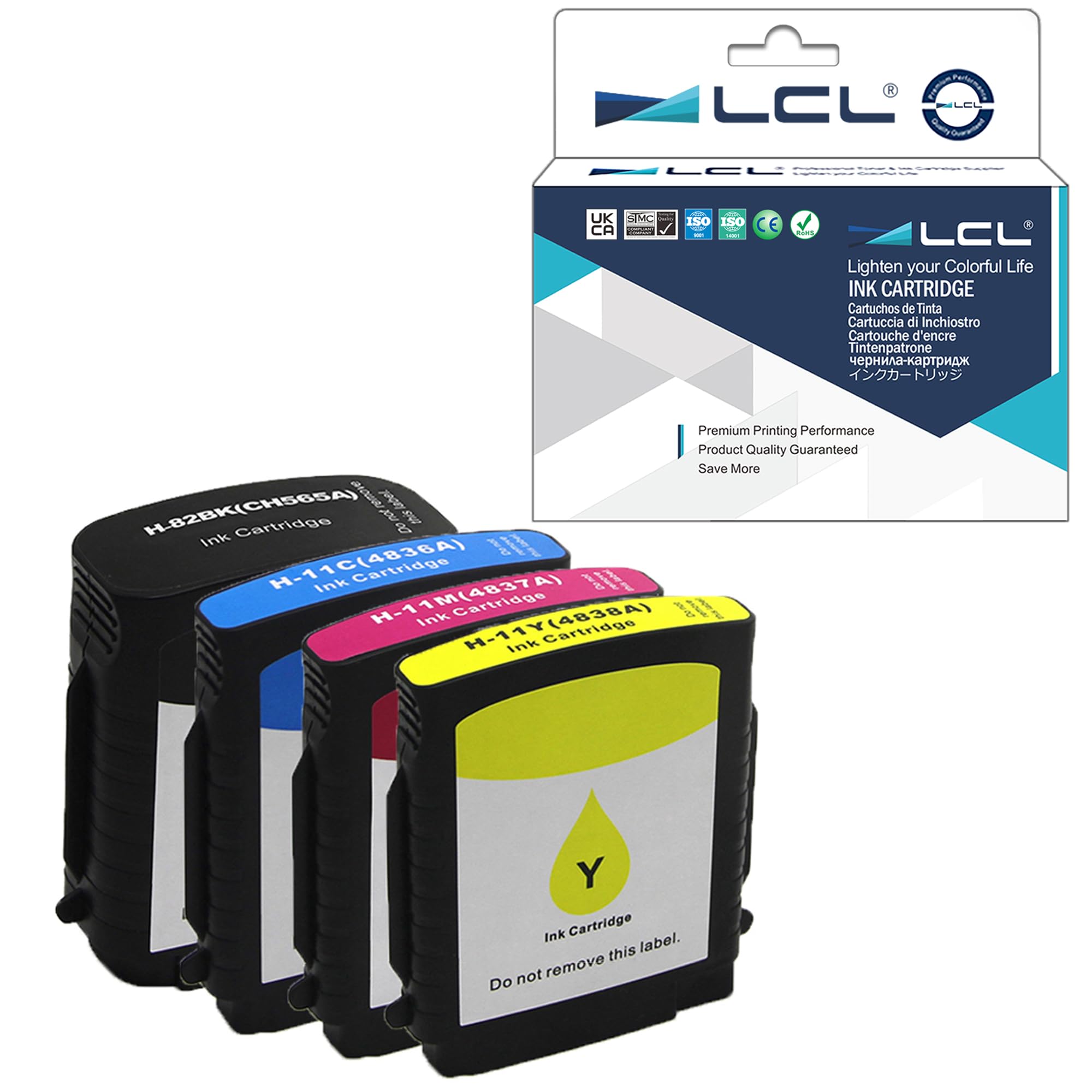 LCL CH565A C4836A C4837A C4838A 82BK 11C 11M 11Y Ink Cartridge Compatible for HP Designjet 111 Printer series(1K 1C 1M 1Y)