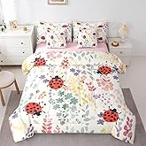Erosebridal 7 Piece Kids Ladybug Full Bedding Set,Cute Reptile Ladybug Bed Set with Sheets,Colorful Floral Bed in a Bag Nature Country Flower Bed Comforter Set with Fitted+Flat Sheet+Pillowcases