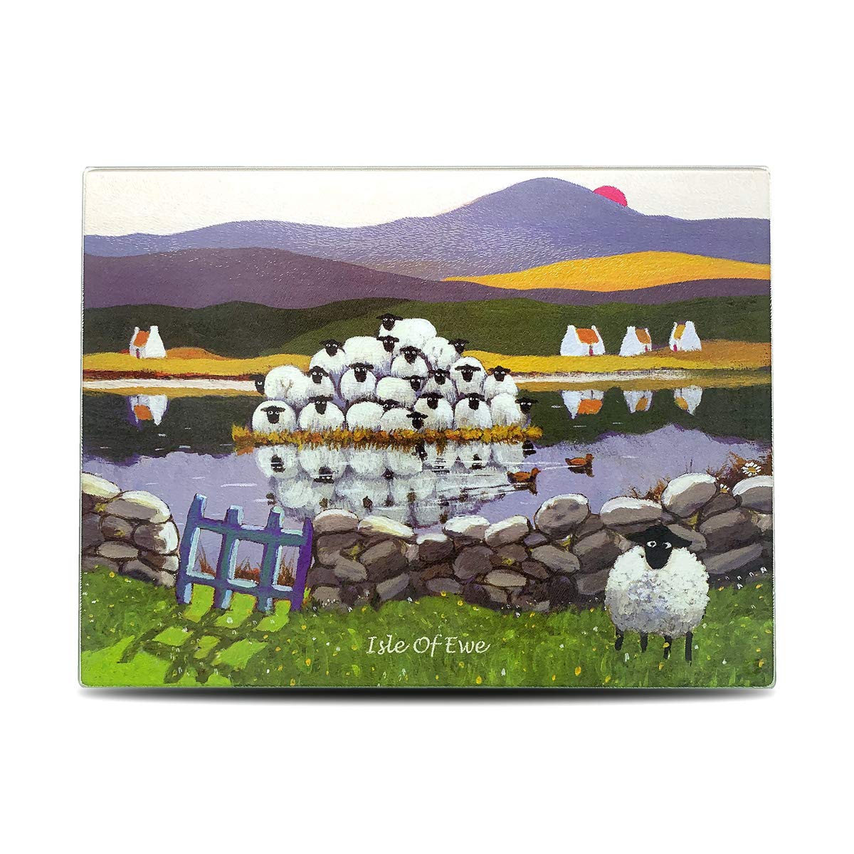 Isle of Ewe Glass Chopping Board Table Top Protector by Thomas Joseph - Sheep Gift