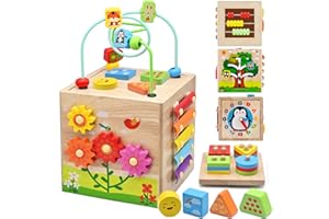 Resumplan 8-in-1 Baby Activity Cube – Premium Wooden Activity Cube Featuring Shape Sorting, Stacking Blocks, Xylophone, Wooden Montessori Toys for Baby, Educational Learning Toys for Toddlers