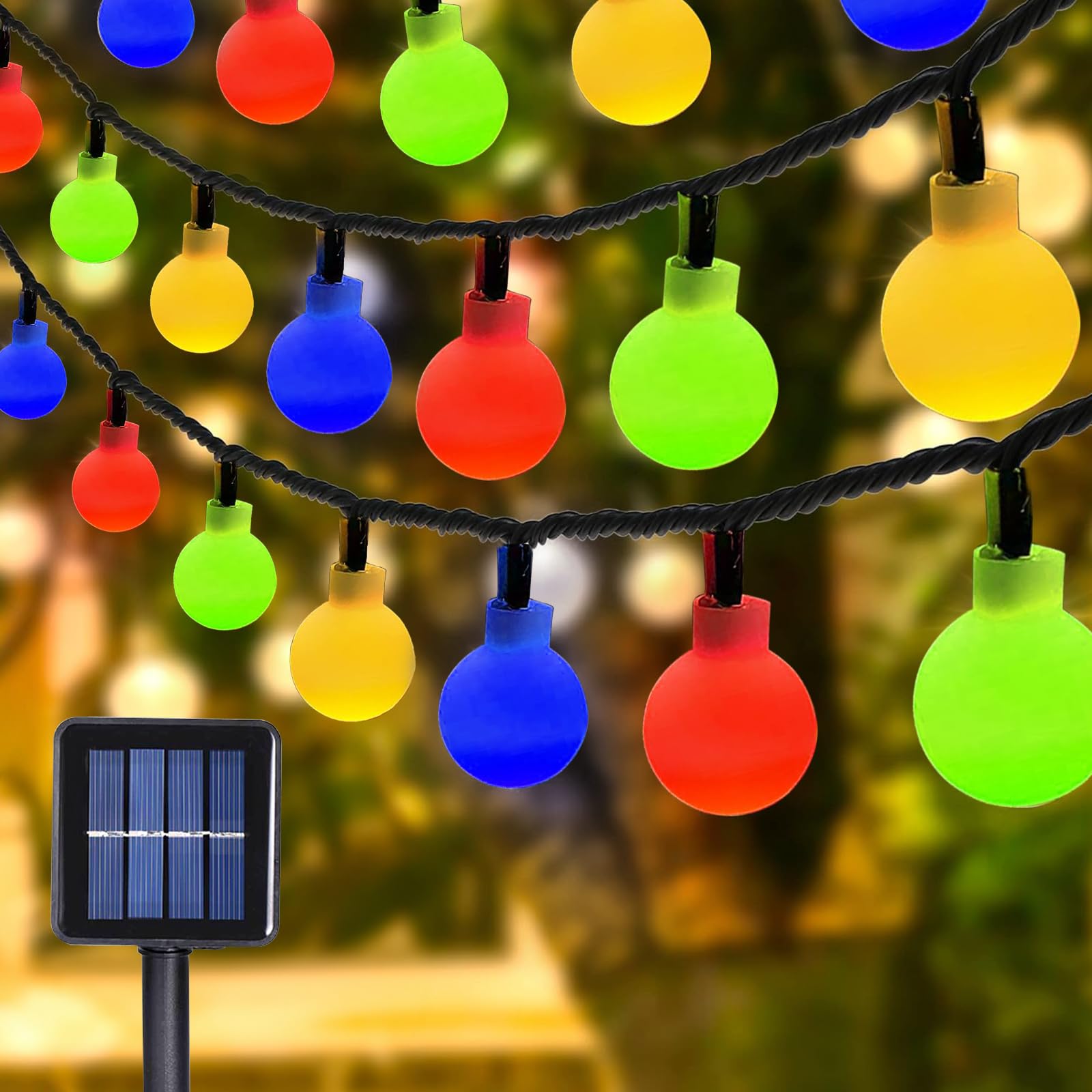 MXJFYY LED Solar String Lights - 12M 100LEDs, 8 Modes Waterproof Solar Powered Globe Fairy Lights with Remote Control for Garden, Patio, Yard, Parties