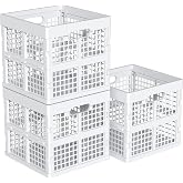Sadstory 18 L Plastic Square Storage Crate, Collapsible Milk Crate, 3-Pack | Stackable White Foldable Utility Crate Cubes