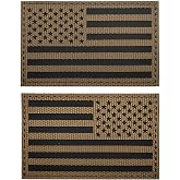 EmWoot 2PCS USA American Flag Patches Reflective Morale Patch Hook and Loop | IR Reflective,Regular Reverse,Laser Cut,America,Tactical Military Patch,Versatile Attachment,3"&times;2" Brown