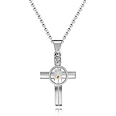 NA Cross Line Necklace,Mustard Seed Pendant, Stainless Steel Baptism Christian Jewelry, Cross Charms for Men Women Y727 (Round)