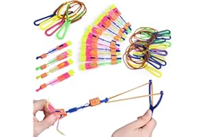 OFKPO Slingshot LED Helicopters Arrow Rocket Copters 12 PCS Led Light Helicopter Flying Toy Elastic Powered Slingshot Helicop