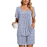 TAOHUADAO 2 Piece Women's Short Sleeve Pajama Sets, Lounge Sleepwear Ladies Pjs Sets with Pockets