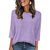 Women's Summer Tops 3/4 Sleeve Round Neck Tshirts Cute Tunic Loose Fit Pullover Blouses & Basic Tees