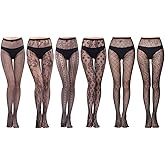 HOVEOX 6 Pairs Lace Patterned Tights Fishnet Floral Stockings Small Hole Pattern Leggings Tights Net Pantyhose