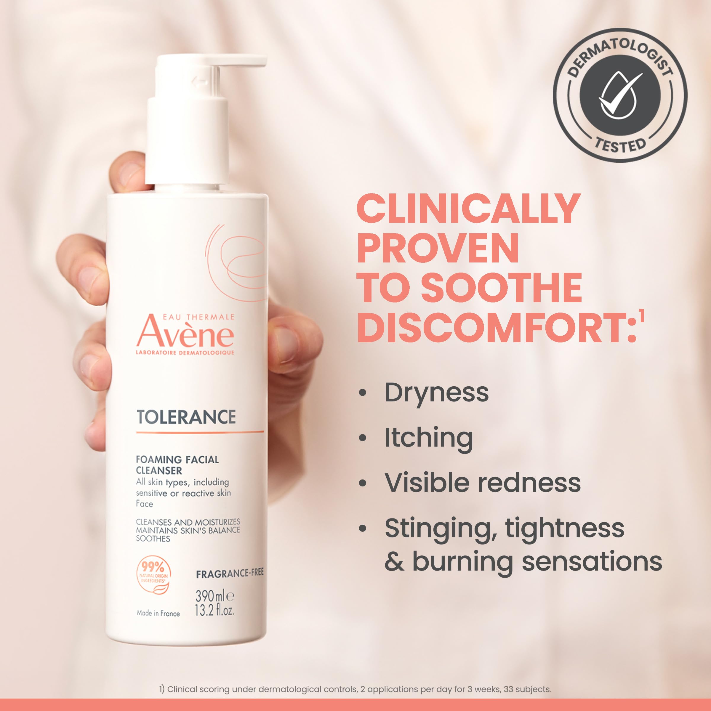 Avène Tolerance Daily Foaming Facial Cleanser, For All Skin Types Including Sensitive, Reactive Skin, Glycerin & Niacinamide Daily Use Face Wash, Fragrance-Free, Dermatologist Tested, Non-Comedogenic