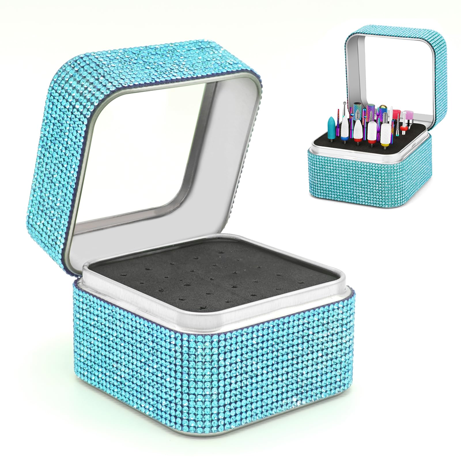 Ankey Nail Drill Bits Holder Case- 25 Holes Dustproof Rhinestone Nail Bits Box Efile Displayer Organizer Container for Manicure Tools