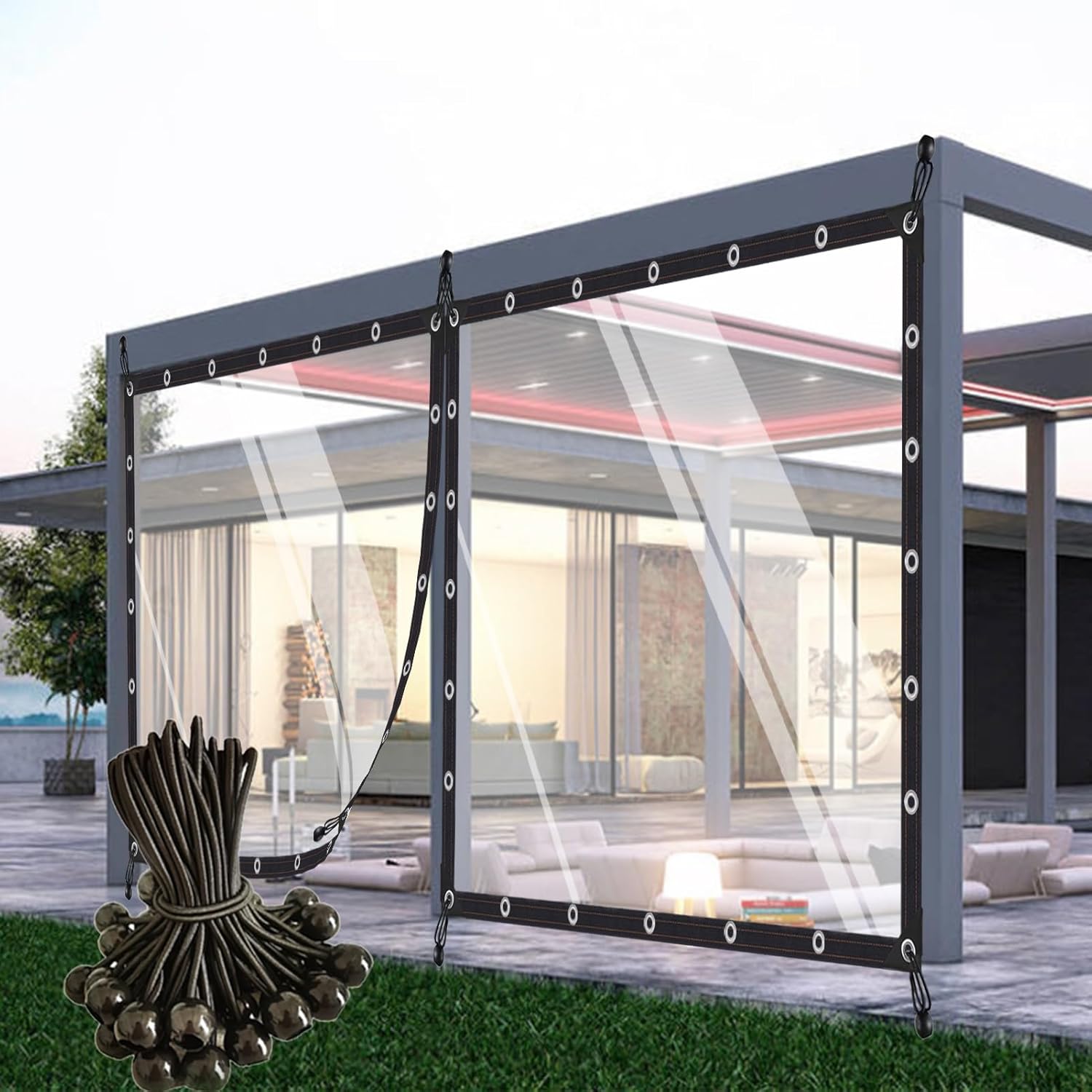 Outdoor Curtains - ALEXXO Transparent Side Panels Outdoor Partition Curtain Dust-Proof- Tear Proof Patio Heavy-Duty Tarpaulin with Grommets, Ropes (Color : Clear, Size : 1.8x2m/5.9x6.56ft)