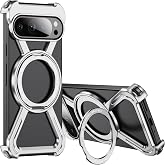 LEMAXELEMAXELERS for Google Pixel 9 Pro XL Minimalist Case. Silver HJ | Compatible with MagSafe, Metal Frameless, Protective Shockproof Kickstand Phone Cover for Google Pixel 9 Pro