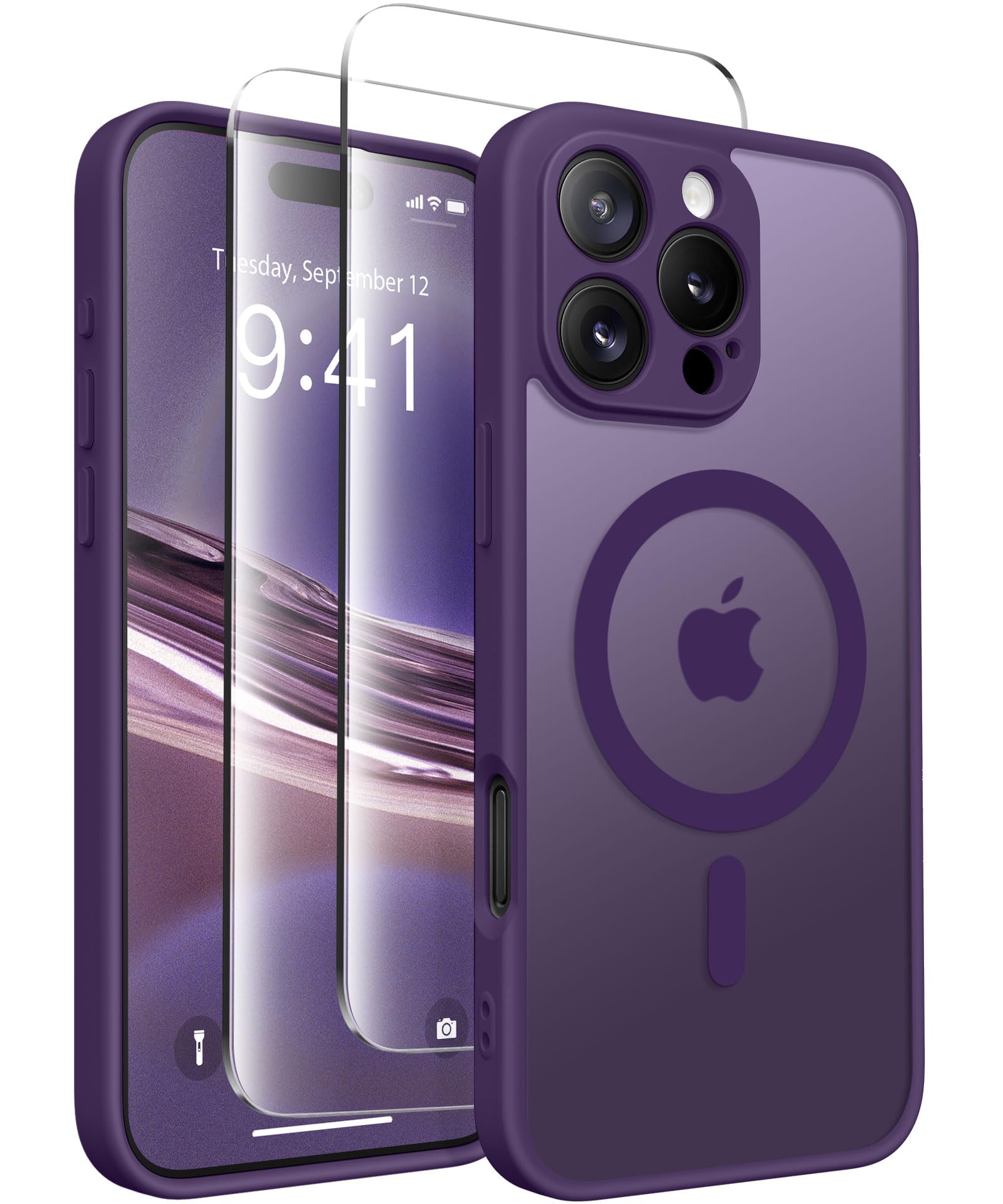 CAPRARO Magnetic Compatible with iPhone 16 Pro Case, Upgraded [Full Camera Protection] [Compatible with MagSafe] Protective Translucent Matte Women Girl Phone Case Cover, Deep Purple