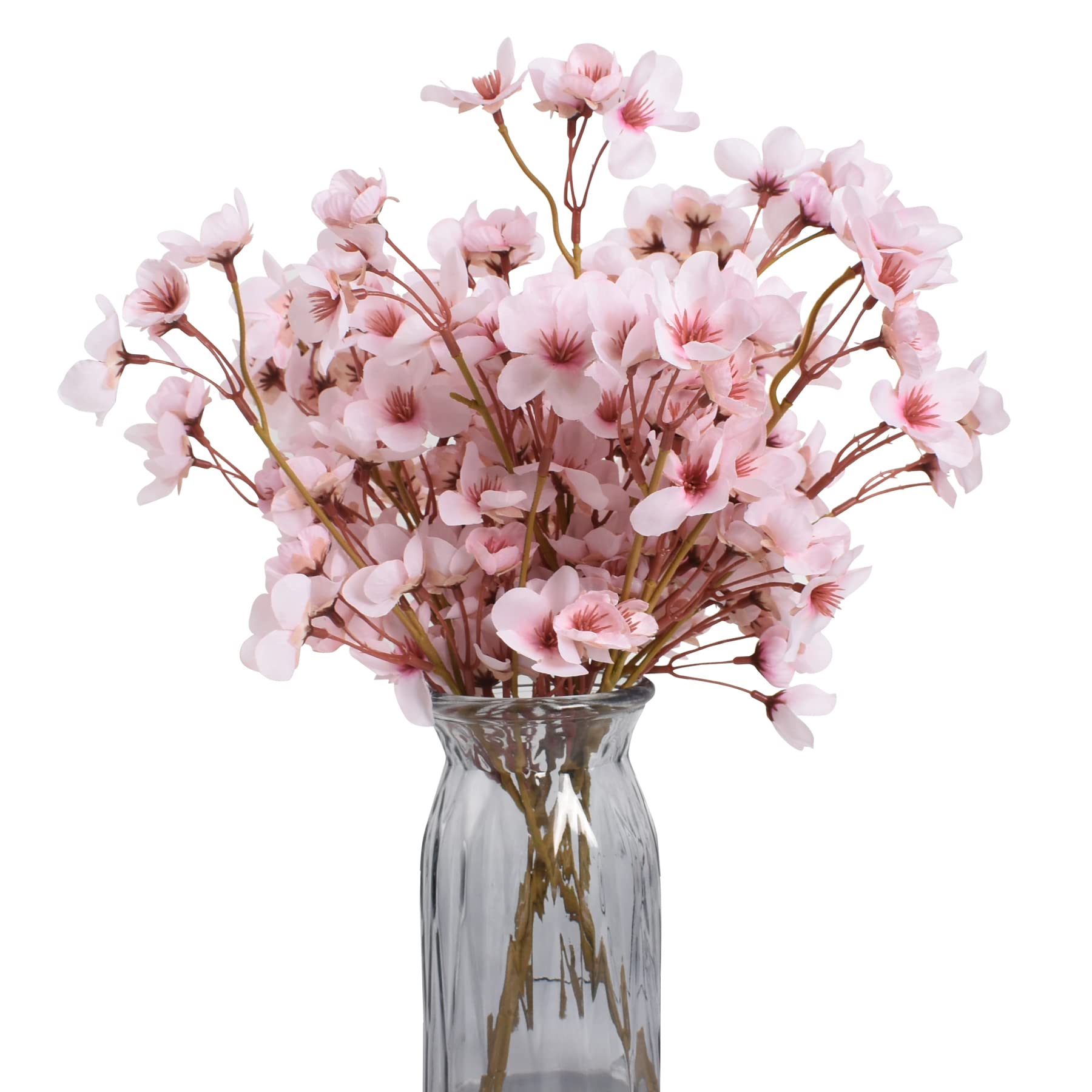 HUIANER 6Pcs Artificial Silk Cherry Blossom Flowers Fake Flowers Branches Faux Cherry Blossom Flowers with Stem for Wedding Bridal Bouquet Boutonniere Wreath Table Centerpiece Outdoor Décor