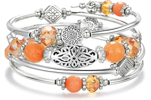 FULU AUTUMN Stackable Beaded Bracelets for Women Boho Wrap Silver Bracelet Layered Fashion Jewelry Gifts for Her