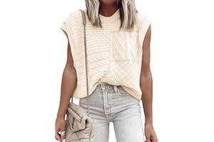 EVALESS Womens Short Sleeve Sweater Summer Fall 2025 Round Neck Crochet Pullover Cap Sleeve Knit Oversized Sweater Vest Tops