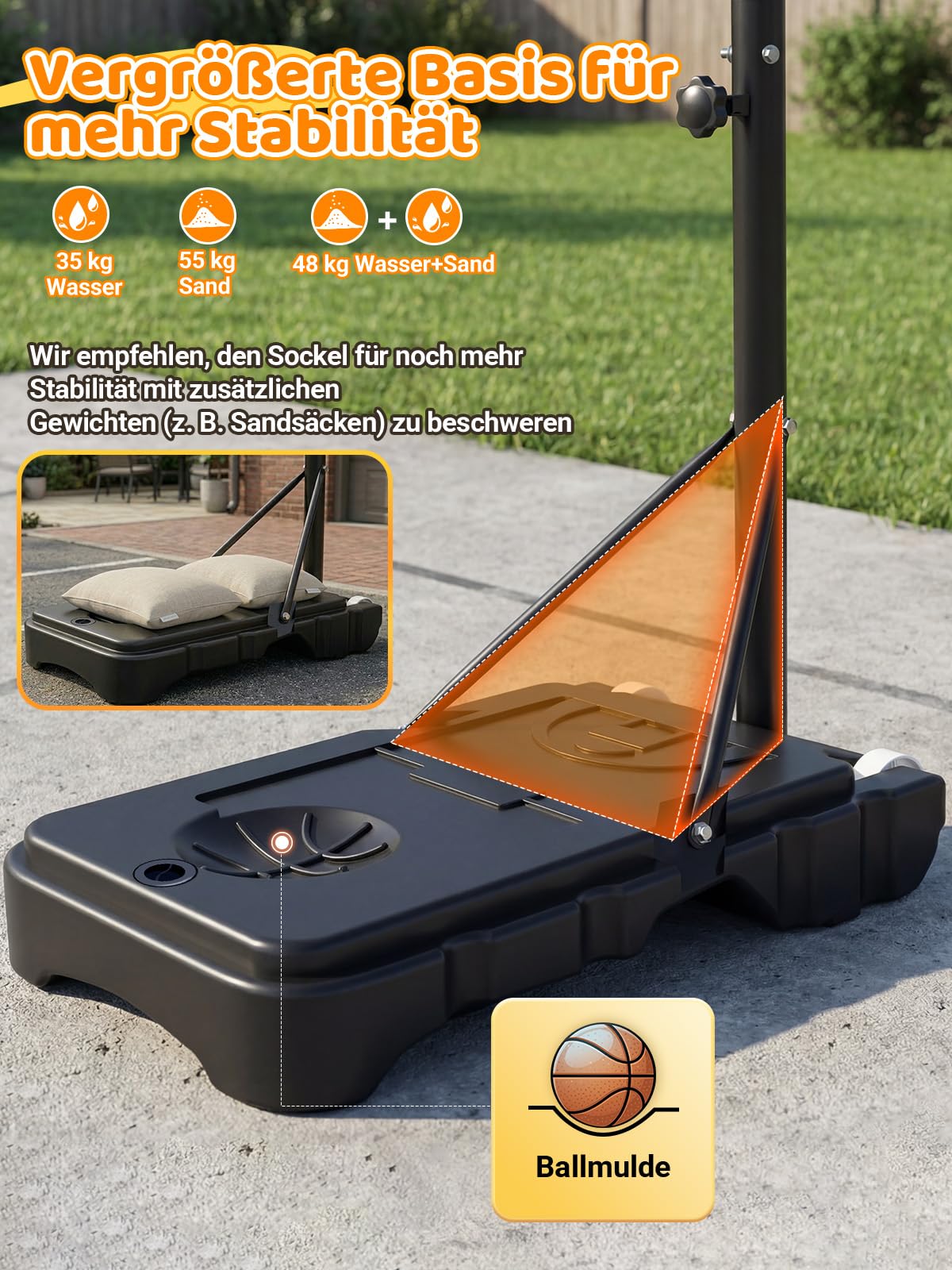 vcloo Basketballkorb Outdoor für Kinder: 155-210 cm Höhenverstellbar für Kinder 4-14 Jahre - Inkl. 2X Netze, Basketball & Pumpe - Basketballkörbe mit Ständer für Indoor Outdoor Garten Hof Garage 5