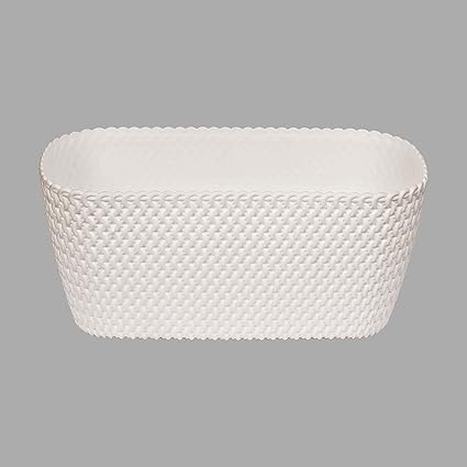 GREENON | Elegant 12 Inch Square Solid Plant Container | 1 Piece | White | 5.5 Inch(H) x 12 Inch(L) Modern Decorative Twill Texture | UV Treated | Made in Poland | Best for Indoor & Balcony