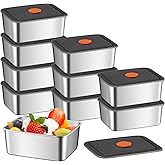 Stainless Steel Containers with Lids, 10 Pack 20 Oz Small Snack Containers, Stackable Metal Food Container, Airtight Bento Bo