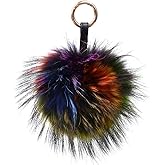 Corleson 6" Large Fluffy Genuine Fur Pom Pom Keychain Puffy Ball Car Keyring/Bag Purse Charm (multicoloured)