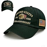 PIUOWAR 250th Anniversary USA Hat - Adjustable Embroidered Cap, 1776-2026 American Commemorative Headwear Unisex