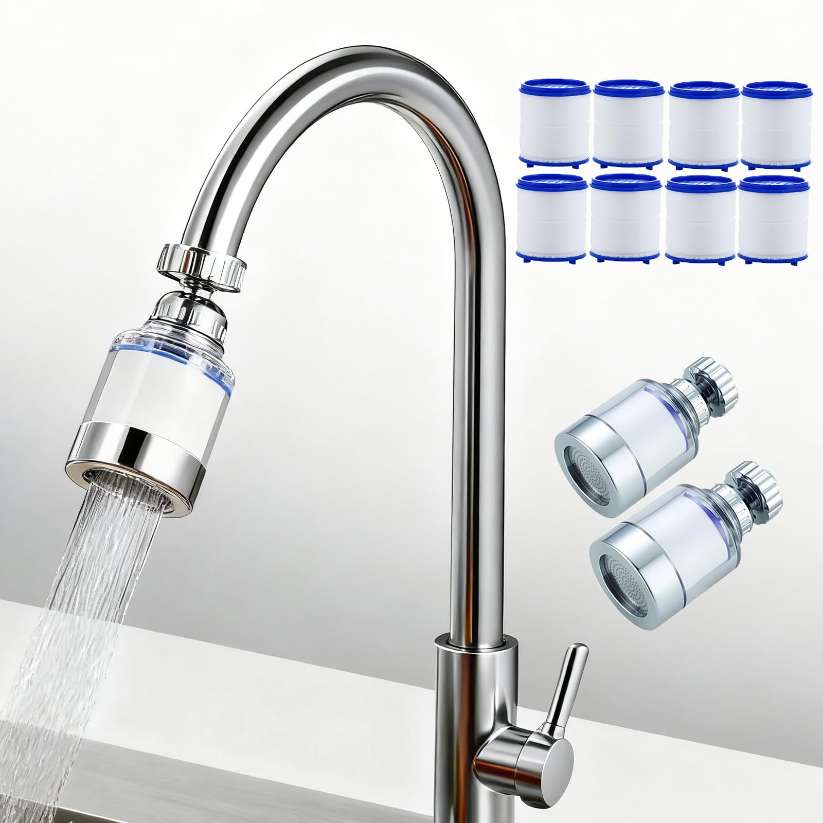 Photo 1 of 2 Pack Sink Water Filter Faucet, Universal 360 ° Rotating Bathroom Sink Filter, Kitchen Faucet Water Filter Removes Chlorine Fluoride Heavy Metals Hard Water for Home Bathroom Kitchen